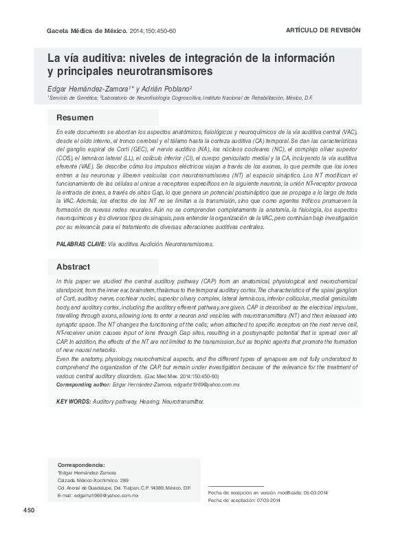 (PDF) [The auditory pathway: levels of integration of information and ...