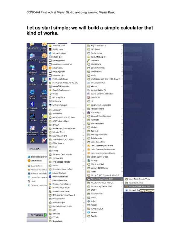 (PDF) COSC444 First look at Visual Studio and programming Visual Basic