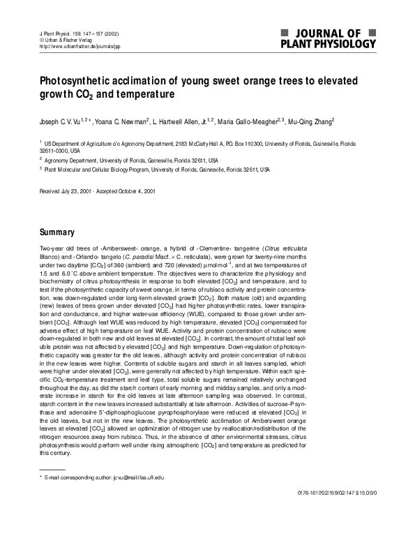 (PDF) Photosynthetic acclimation of young sweet orange trees to