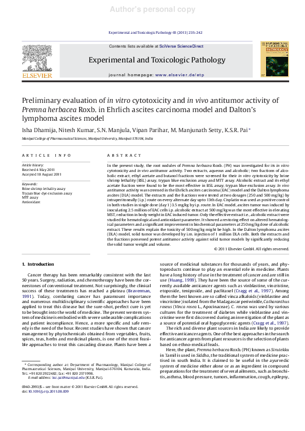 (PDF) Preliminary evaluation of in vitro cytotoxicity and in vivo ...