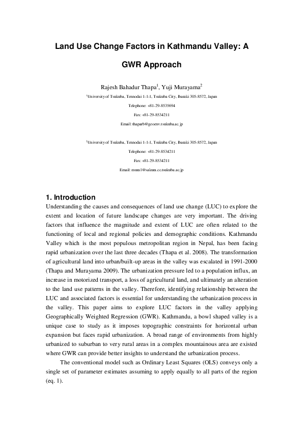 (PDF) Land Use Change Factors in Kathmandu Valley A GWR Approach