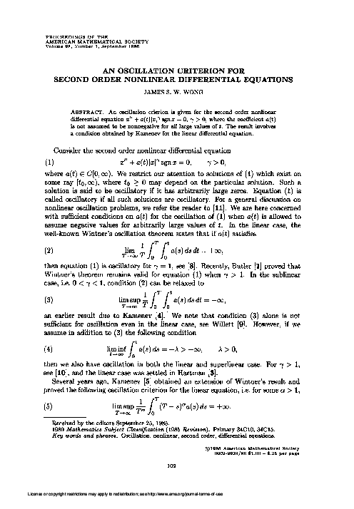 (PDF) An Oscillation Criterion for Second Order Nonlinear Differential ...