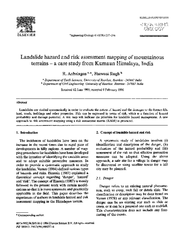 (PDF) Landslide hazard and risk assessment mapping of mountainous ...