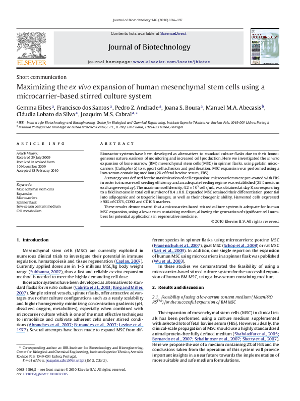 (PDF) Maximizing the ex vivo expansion of human mesenchymal stem cells ...