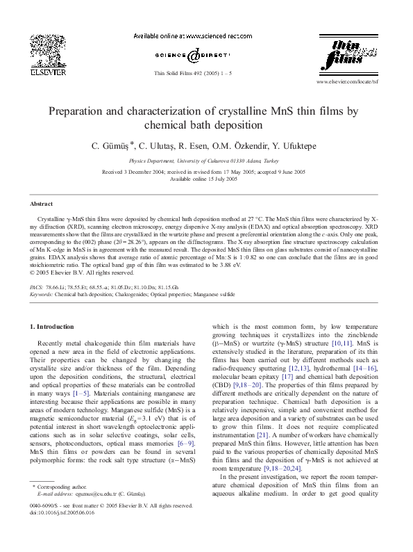 (PDF) Preparation and characterization of crystalline MnS thin films by ...