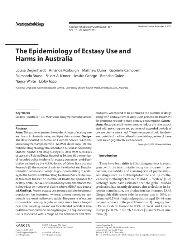 (PDF) The Epidemiology of Ecstasy Use and Harms in Australia