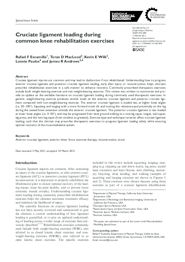 (PDF) Cruciate ligament loading during common knee rehabilitation exercises