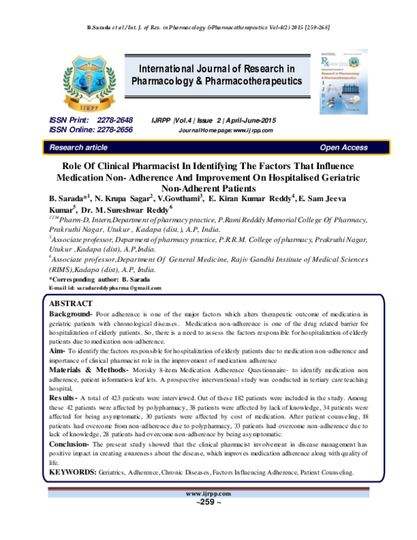 (PDF) Role Of Clinical Pharmacist In Identifying The Factors That ...