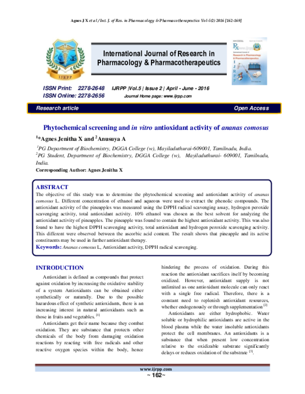 (PDF) Phytochemical screening and in vitro antioxidant activity of ...