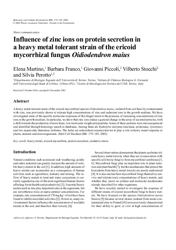 (PDF) Influence of zinc ions on protein secretion in a heavy metal