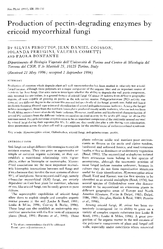 (PDF) Production of pectindegrading enzymes by ericoid mycorrhizal
