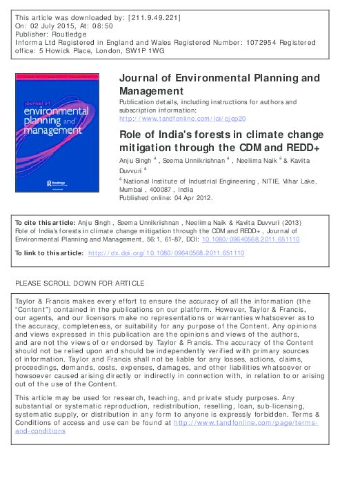 (PDF) Role of India's forests in climate change mitigation through the ...