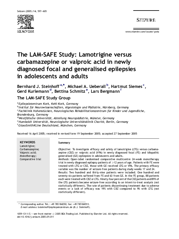 (PDF) The LAM-SAFE Study: Lamotrigine versus carbamazepine or valproic ...