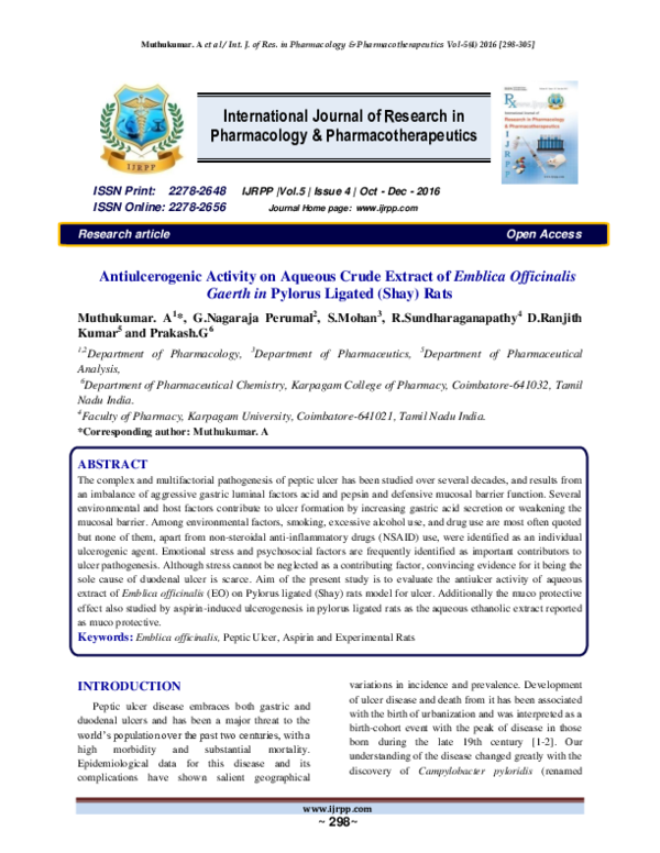 (PDF) Antiulcerogenic Activity on Aqueous Crude Extract of Emblica ...