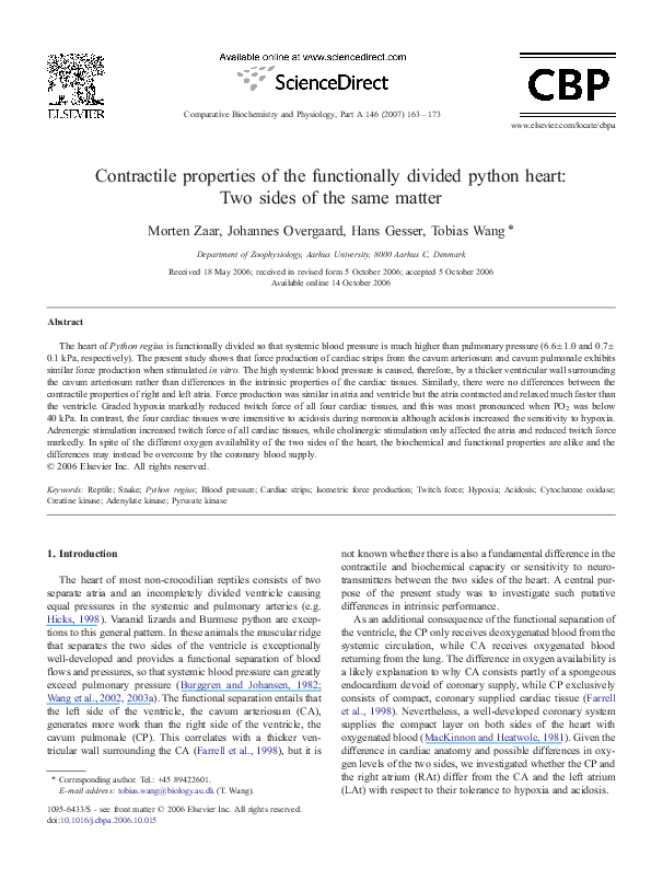 (PDF) Contractile properties of the functionally divided python heart ...