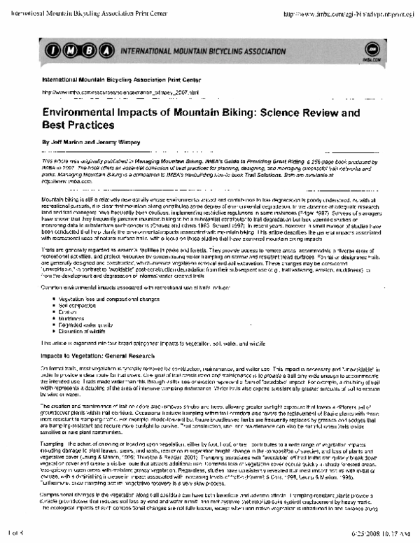 (PDF) Environmental Impacts of Mountain Biking Science Review and Best