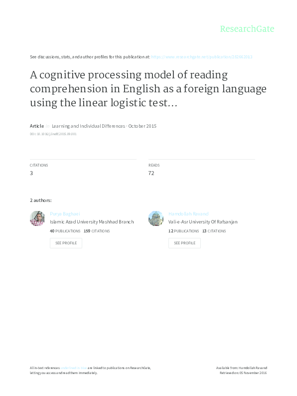 Pdf A Cognitive Processing Model Of Reading Comprehension In English Pdf A Cognitive Processing Model Of Reading Comprehension In English