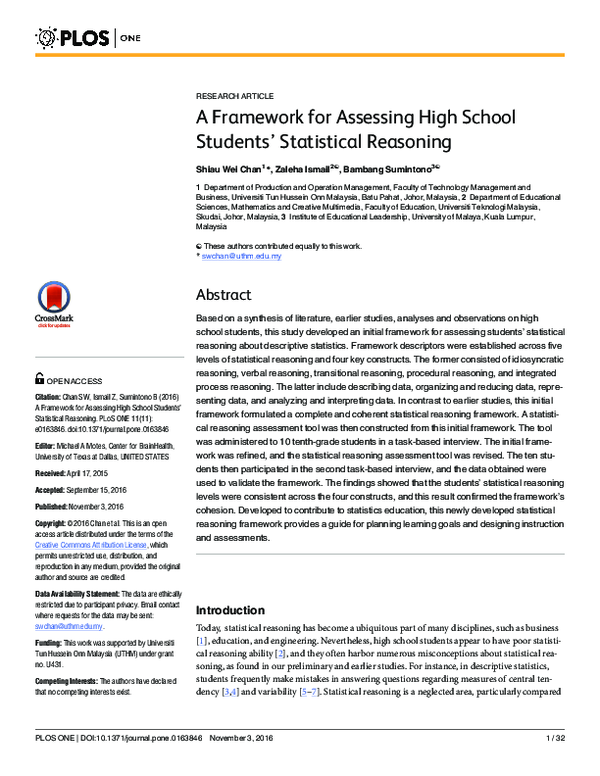 (PDF) A Framework for Assessing High School Students' Statistical Reasoning