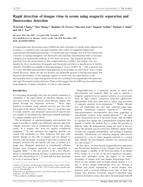 (PDF) Rapid detection of dengue virus in serum using magnetic ...