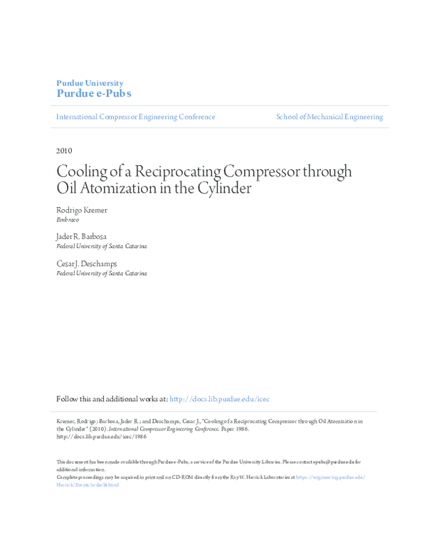 (PDF) Cooling of a Reciprocating Compressor through Oil Atomization in ...