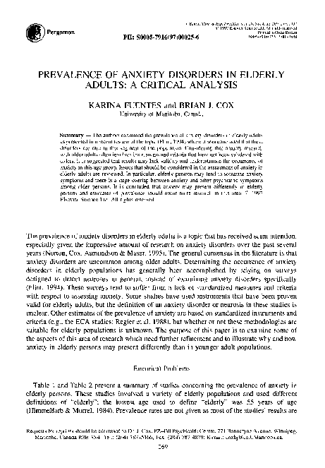 (PDF) Prevalence of anxiety disorders in elderly adults: A critical ...