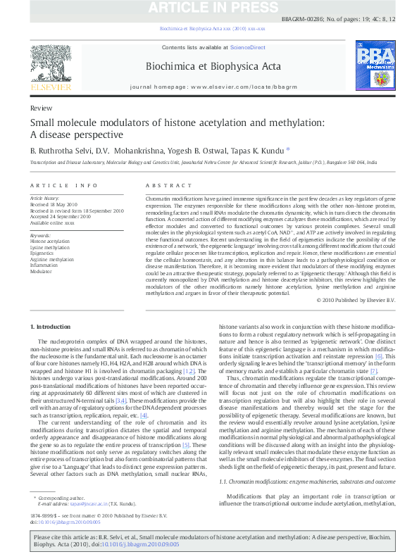 (PDF) Small molecule modulators of histone acetylation and methylation ...