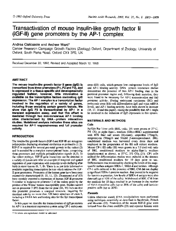 (PDF) Transactivation of mouse insulin-like growth factor II (IGF-II ...