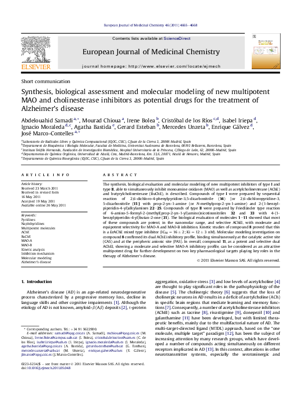 (PDF) Synthesis, biological assessment and molecular modeling of new ...