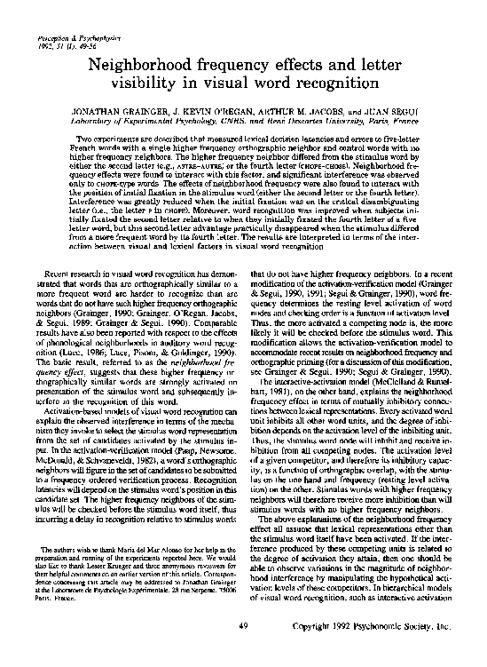 (PDF) Neighborhood frequency effects and letter visibility in visual ...