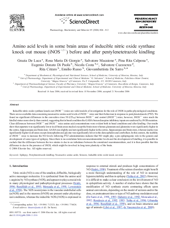 (PDF) Amino acid levels in some brain areas of inducible nitric oxide