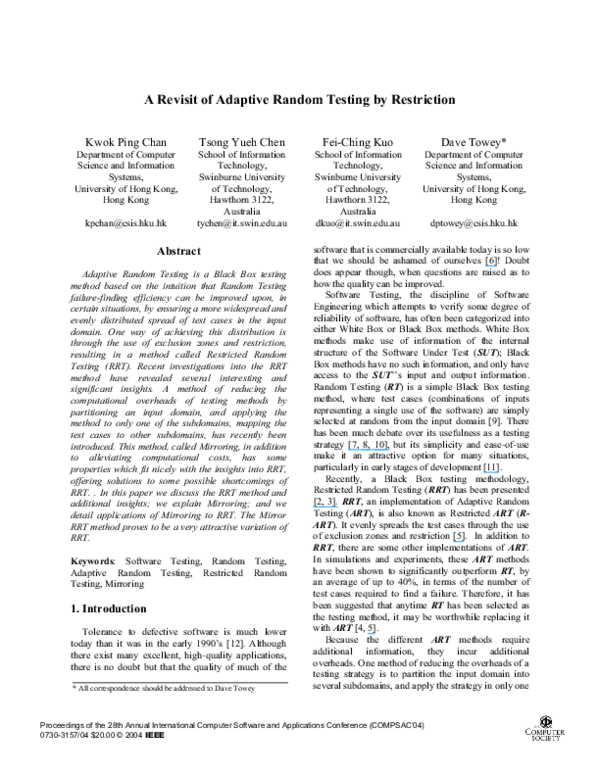(PDF) A Revisit of Adaptive Random Testing by Restrictio