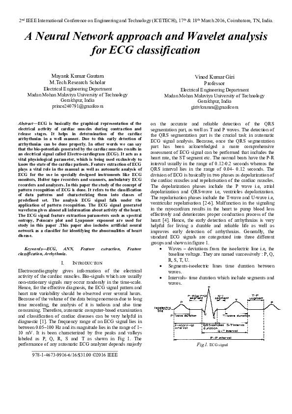 (PDF) A Neural Network approach and Wavelet analysis for ECG classification