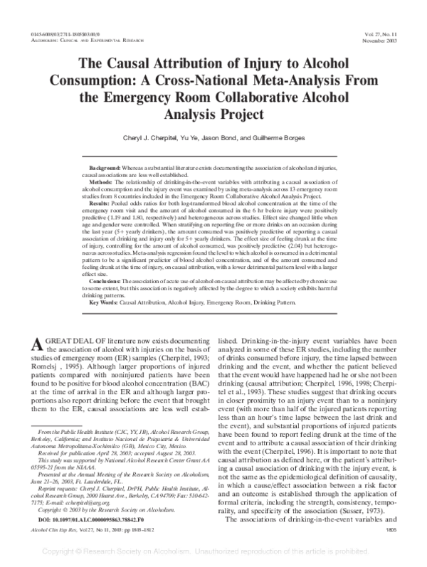 (PDF) The Causal Attribution of Injury to Alcohol Consumption: A Cross ...