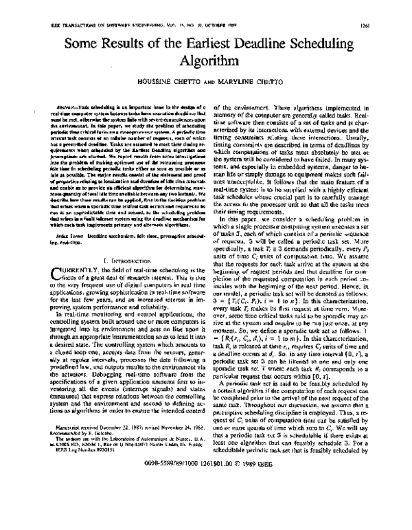 (PDF) Some Results of the Earliest Deadline Scheduling Algorithm