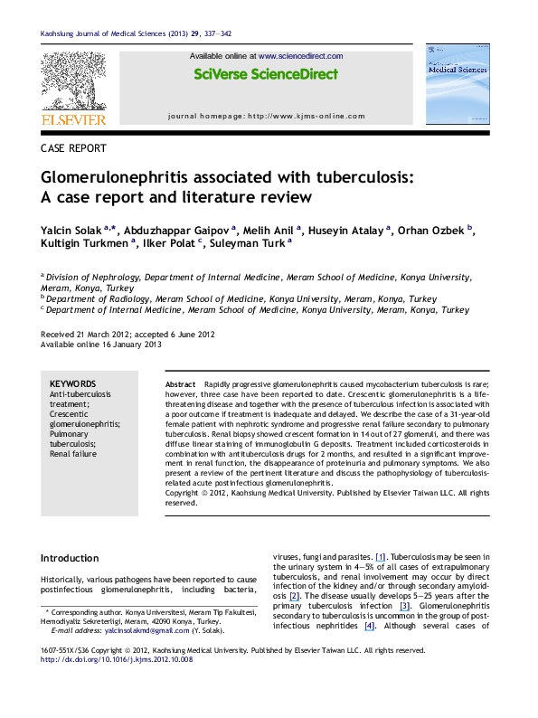 Pdf Glomerulonephritis Associated With Tuberculosis A Case Report And Literature Review Abduzhappar Gaipov Academia Edu