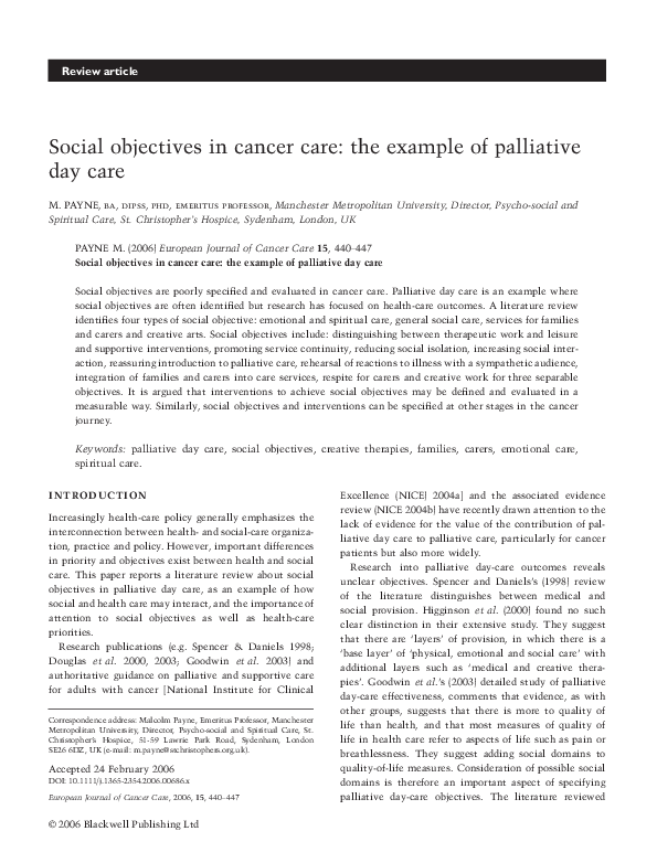 (PDF) Social objectives in cancer care: the example of palliative day care