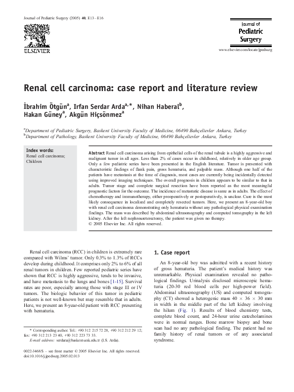 (PDF) Renal cell carcinoma case report and literature review Arda