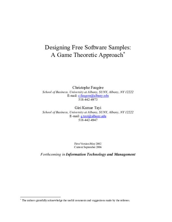(PDF) Designing Free Software Samples: A Game Theoretic Approach
