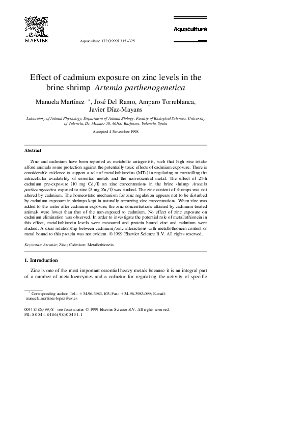 (PDF) Effect of cadmium exposure on zinc levels in the brine shrimp ...