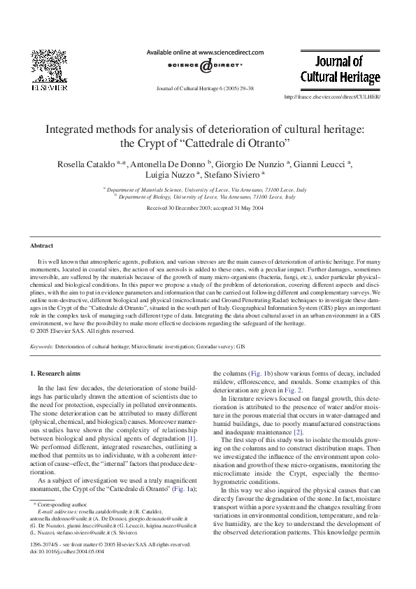 (PDF) Integrated methods for analysis of deterioration of cultural ...