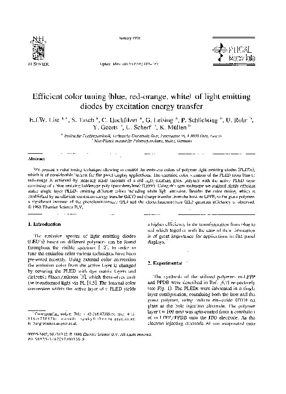(PDF) Efficient color tuning (blue, red-orange, white) of light ...