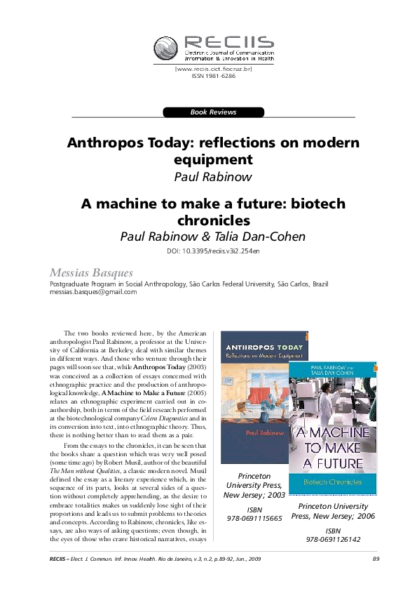 (PDF) Resenha de Anthropos Today: reflections on modern equipment; Paul ...