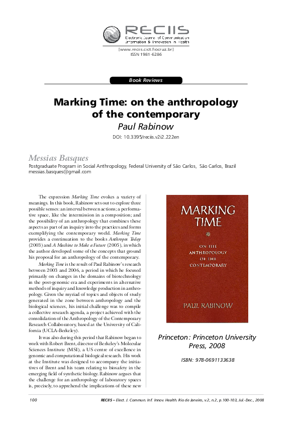 (PDF) Marking Time: on the anthropology of the contemporary; Paul ...
