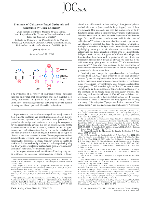 (PDF) Synthesis of Calixarene-Based Cavitands and Nanotubes by Click ...