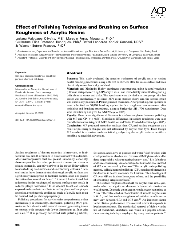 (PDF) Effect of Polishing Technique and Brushing on Surface Roughness