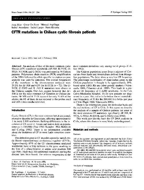 (PDF) CFTR mutations in Chilean cystic fibrosis patients