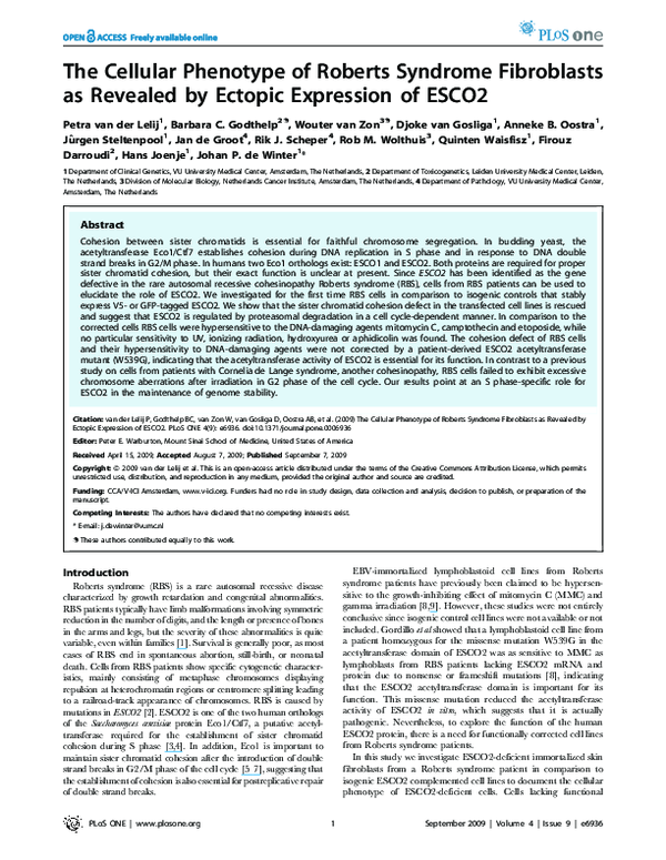 (PDF) The Cellular Phenotype of Roberts Syndrome Fibroblasts as ...