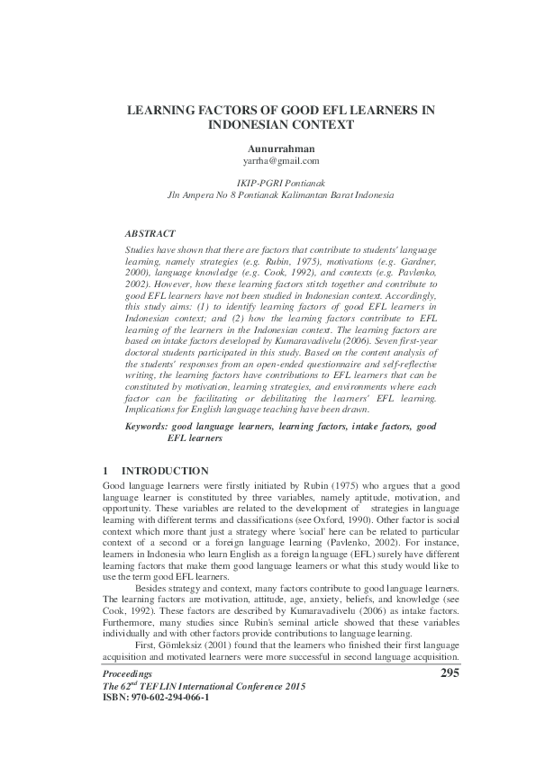 (PDF) Learning factors of good EFL learners in Indonesian context