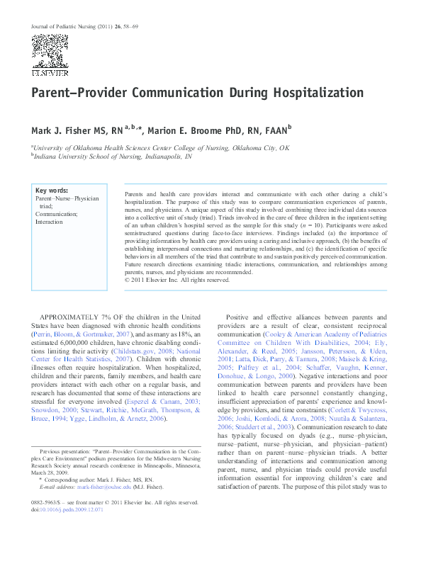 (PDF) Parent–Provider Communication During Hospitalization