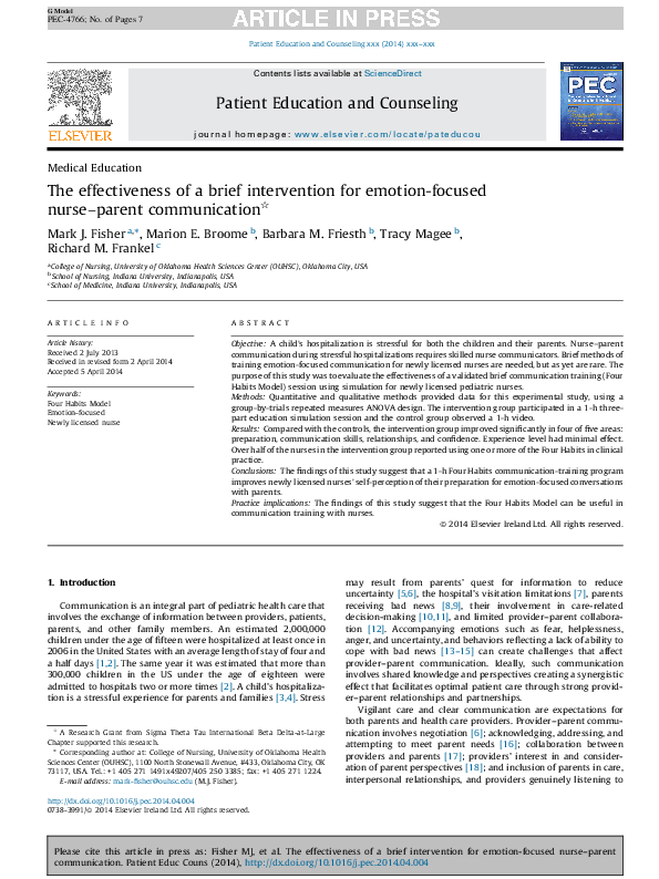 (PDF) The effectiveness of a brief intervention for emotion-focused ...